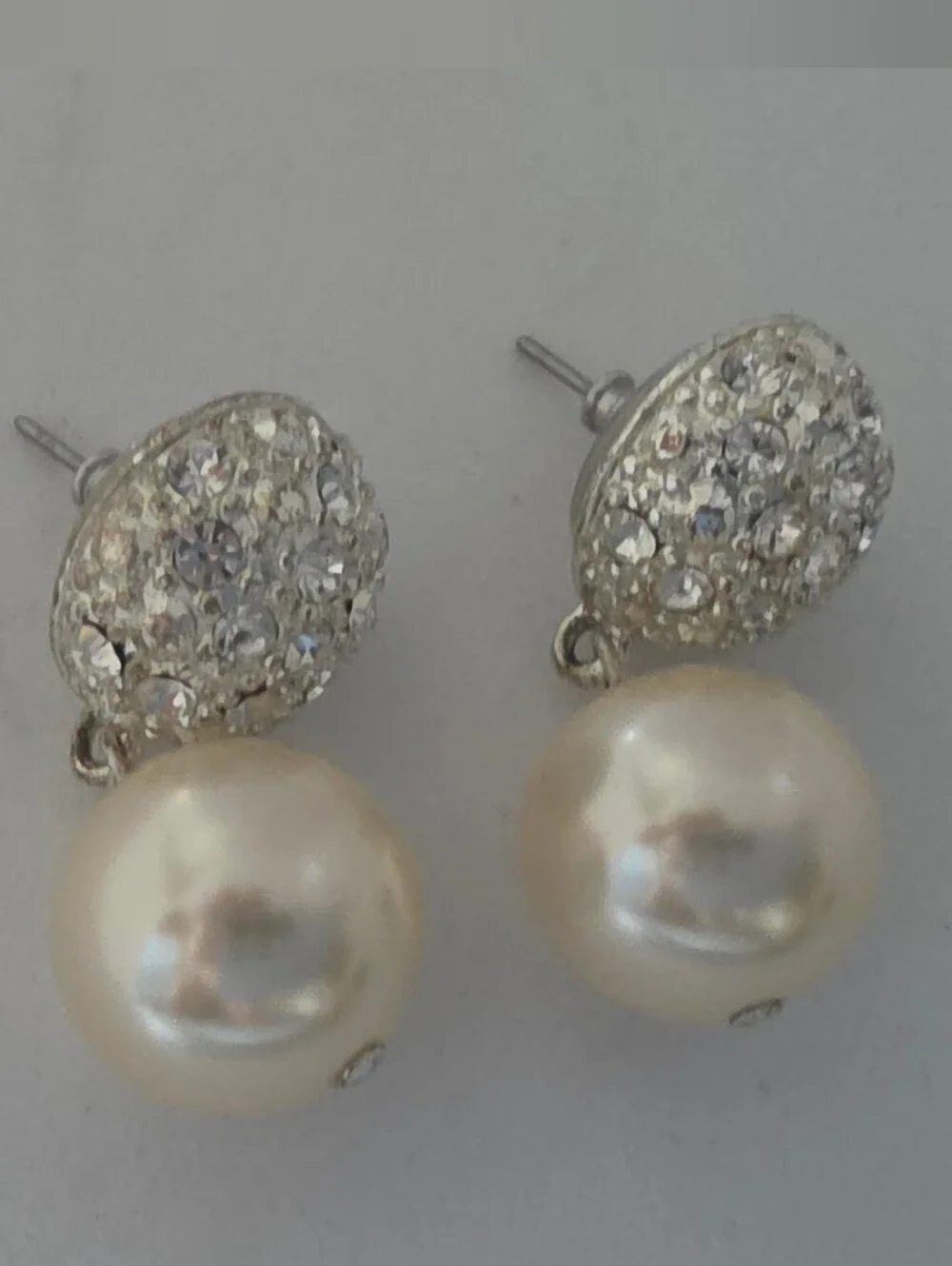 Champagne Pearl and Crystal Drop Stud Earrings